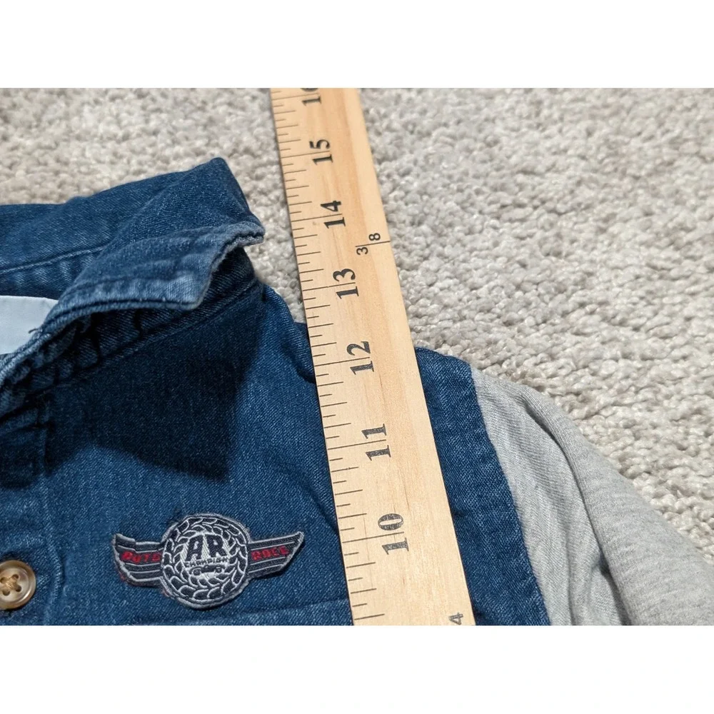 Nannette Kids Boys 24M Denim Mixed Media Button Up Shirt Gray Sleeves Patches‎